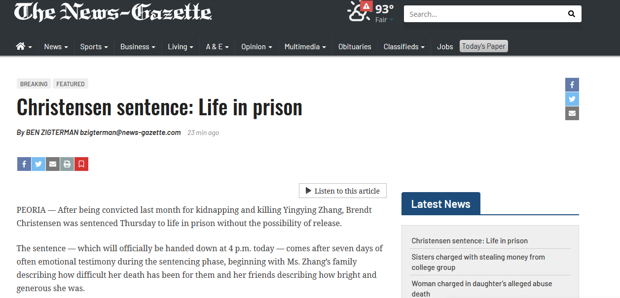 章莹颖案迎来最终裁决，被告判终身监禁